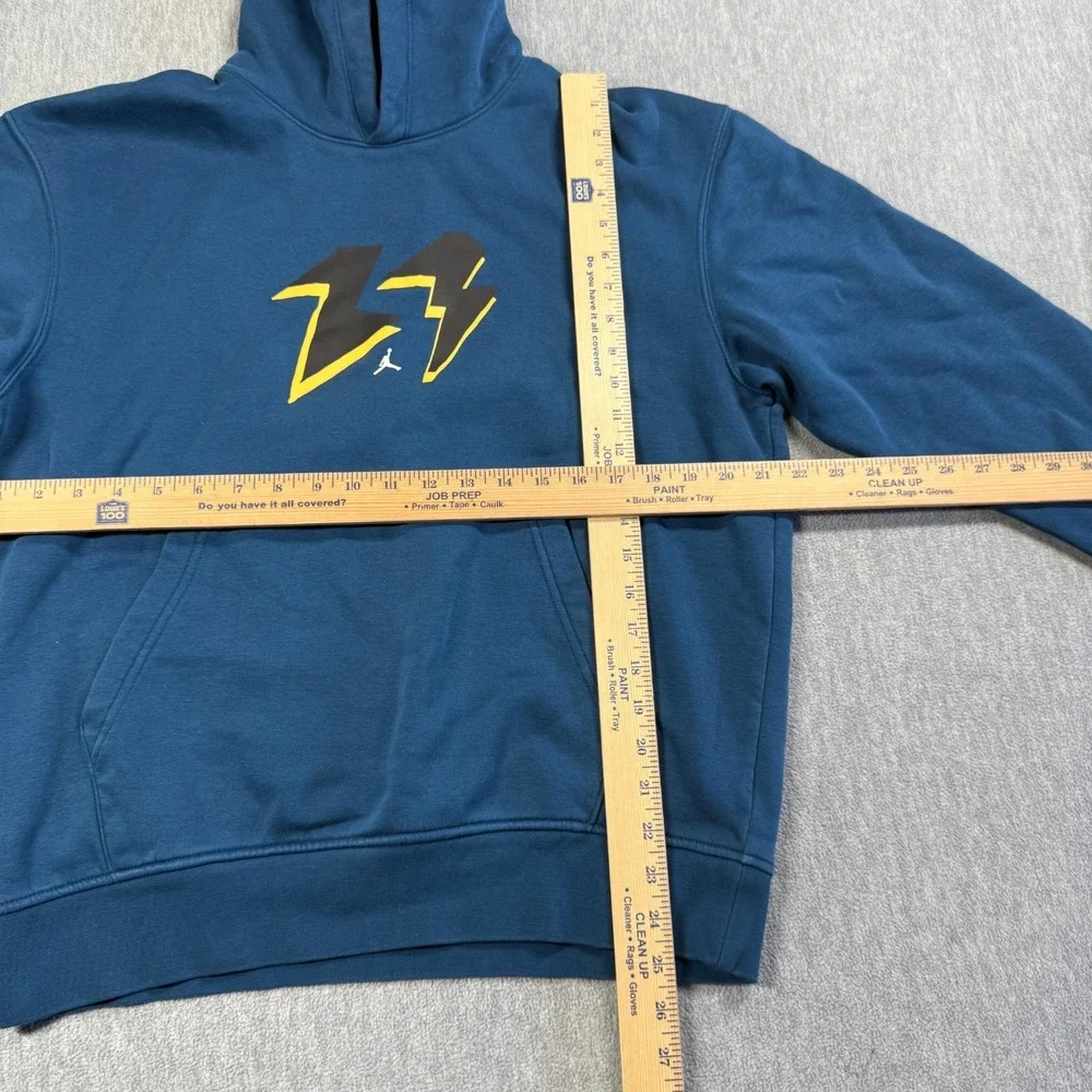 Jordan Hoodie Men M Blue Lightning Bolt Graphic Jumpman Fleece Pullover Sweatshi